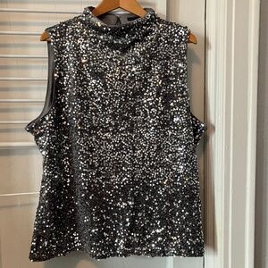 Ann Taylor Sequin Sleeveless Mock Neck XXL